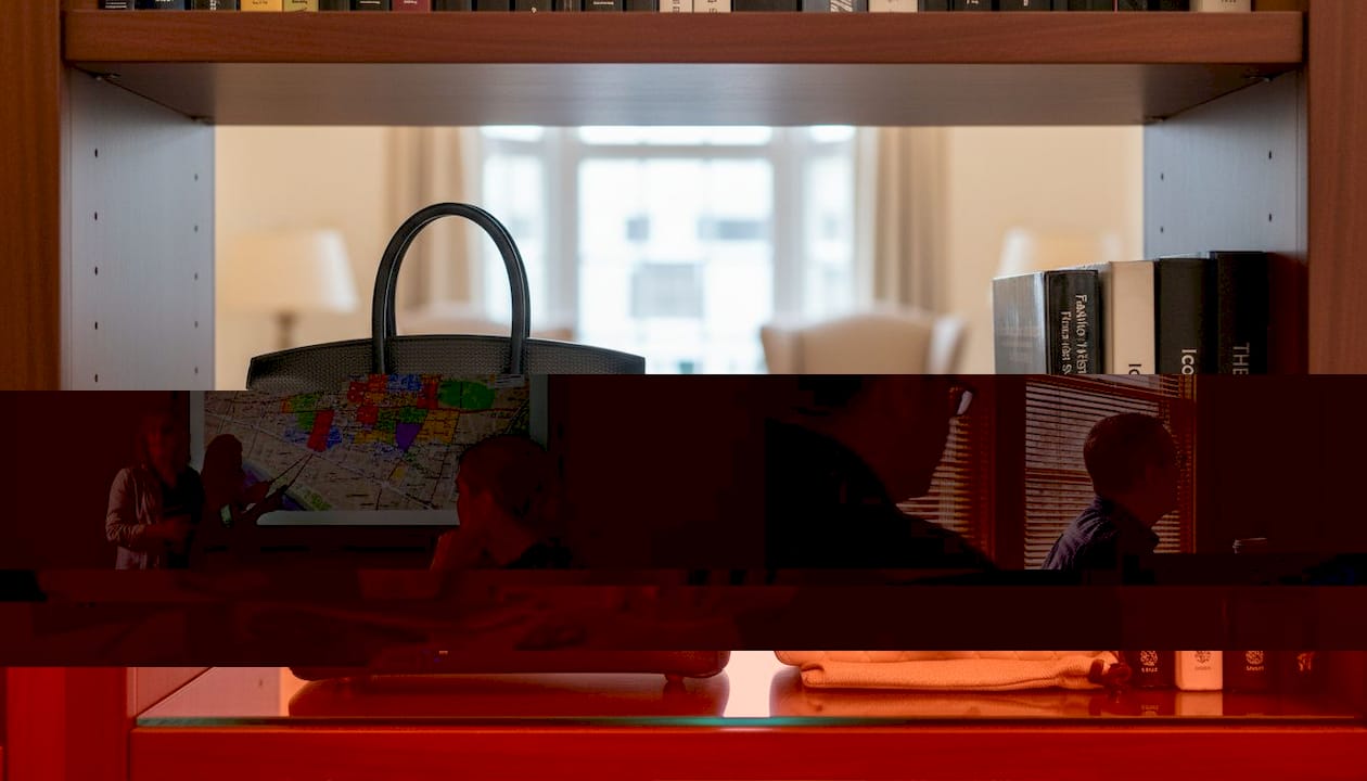Hermès Birkin and Chanel bags on shelf