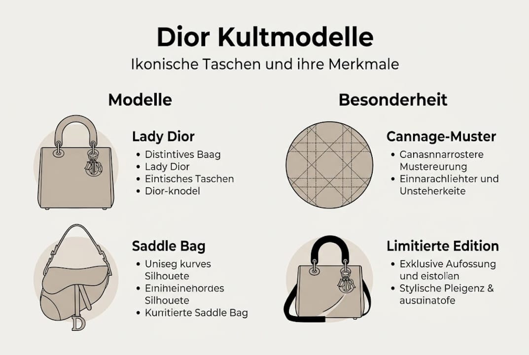 Übersicht der ikonischen Dior-Taschen und ihrer besonderen Eigenschaften