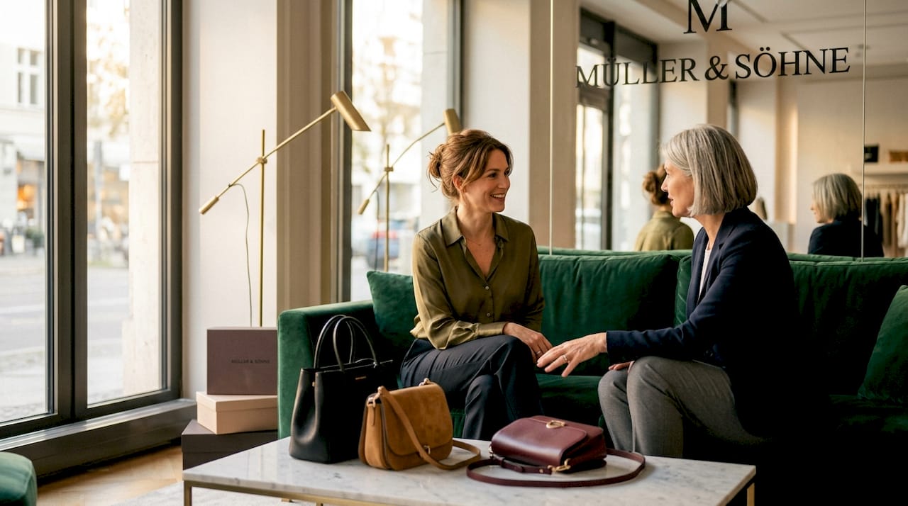 Eine anspruchsvolle Kundin lässt sich von einer Boutique-Fachkraft persönlich beraten.