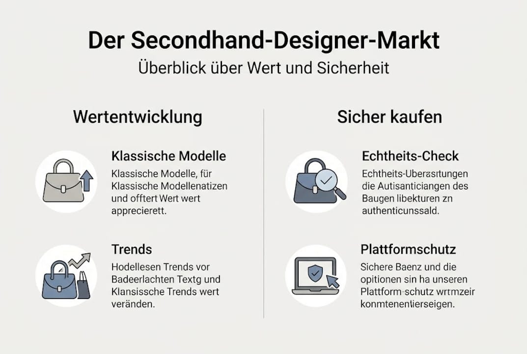 Übersichtsgrafik: Was beim Kauf und Verkauf auf dem Secondhand-Markt wirklich zählt – Werte, Sicherheit und worauf Sie achten sollten