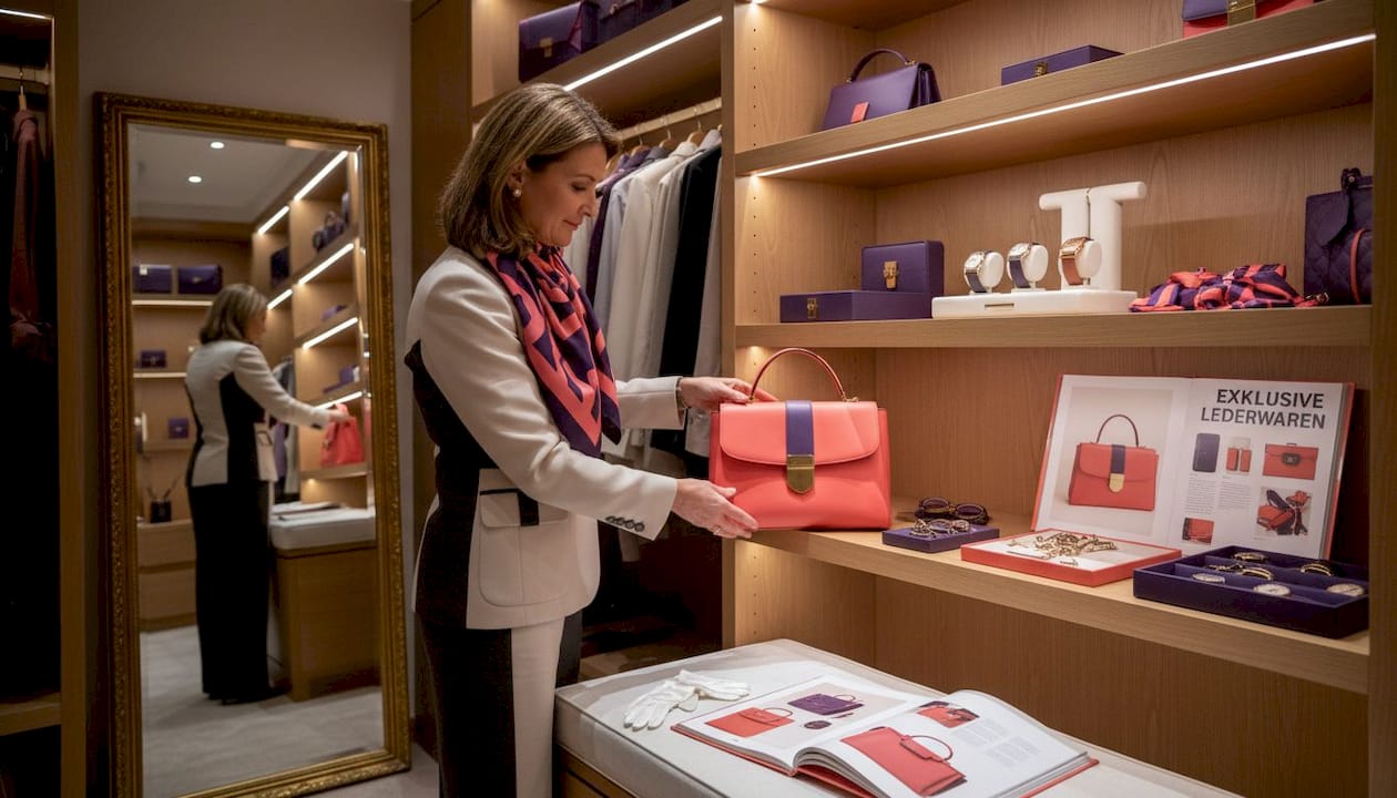 Ein Sammler sortiert seine edlen Accessoires sorgfältig im Kleiderschrank und bringt dabei Ordnung in seine exklusive Sammlung.