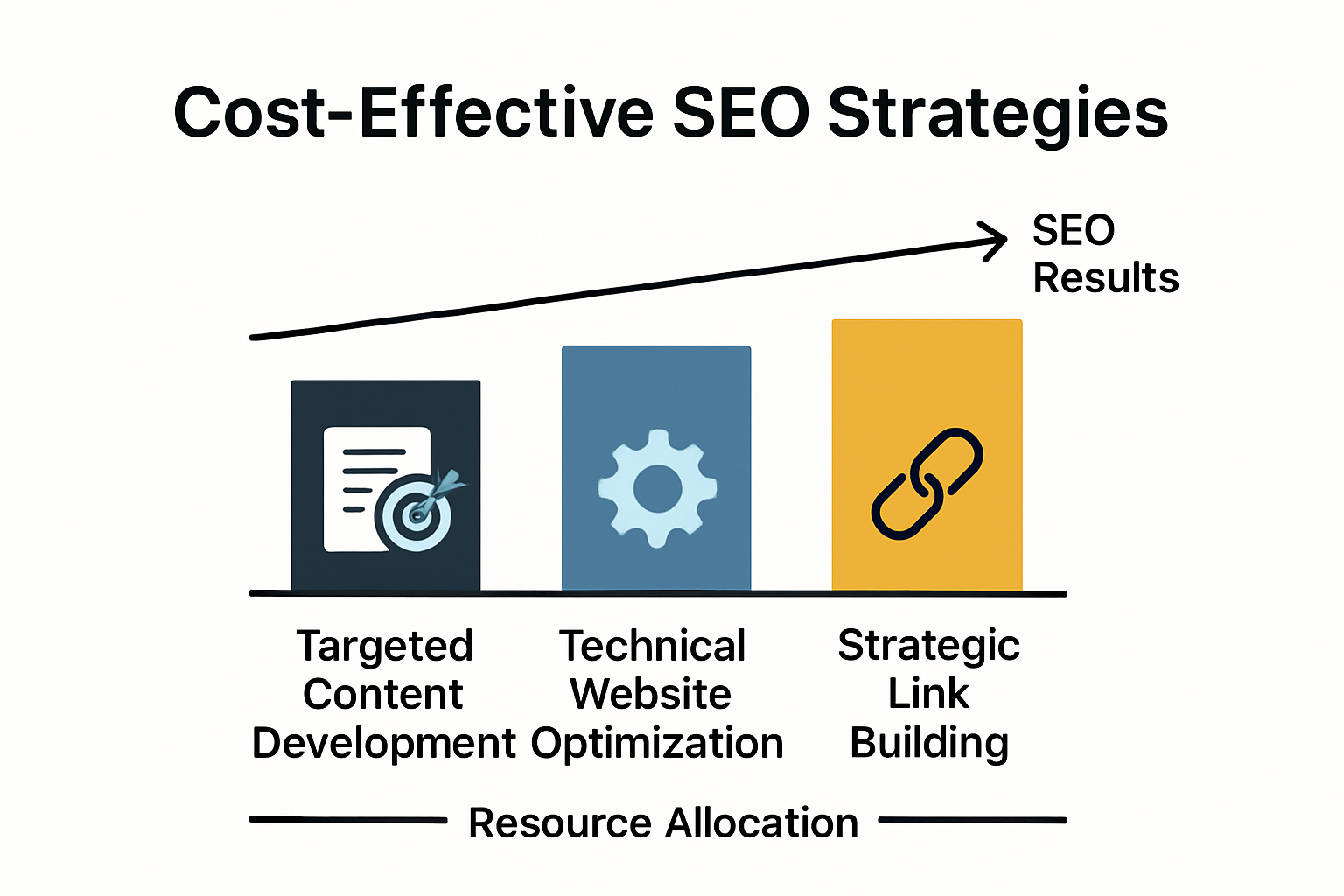 Infographic showing three pillars of cost effective SEO strategies
