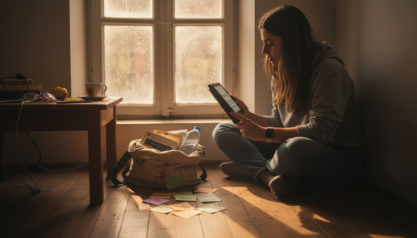 Μια νεαρή γυναίκα μελετάει χρησιμοποιώντας ασύρματο gadget.