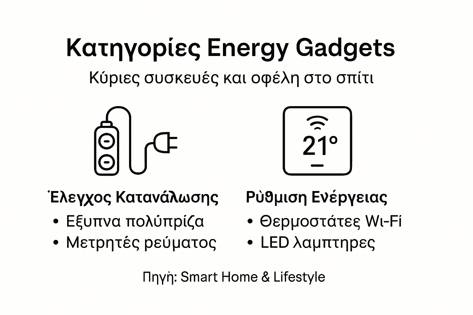 Εντυπωσιακό infographic με τις βασικές κατηγορίες συσκευών που συμβάλλουν στην εξοικονόμηση ενέργειας