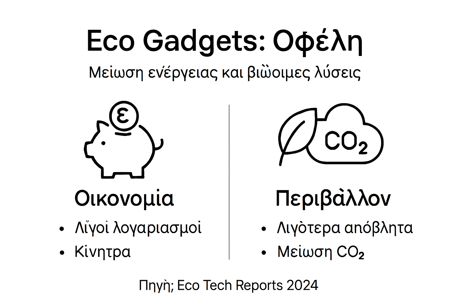 Οπτική παρουσίαση με τα οφέλη και τις βασικές κατηγορίες οικολογικών συσκευών
