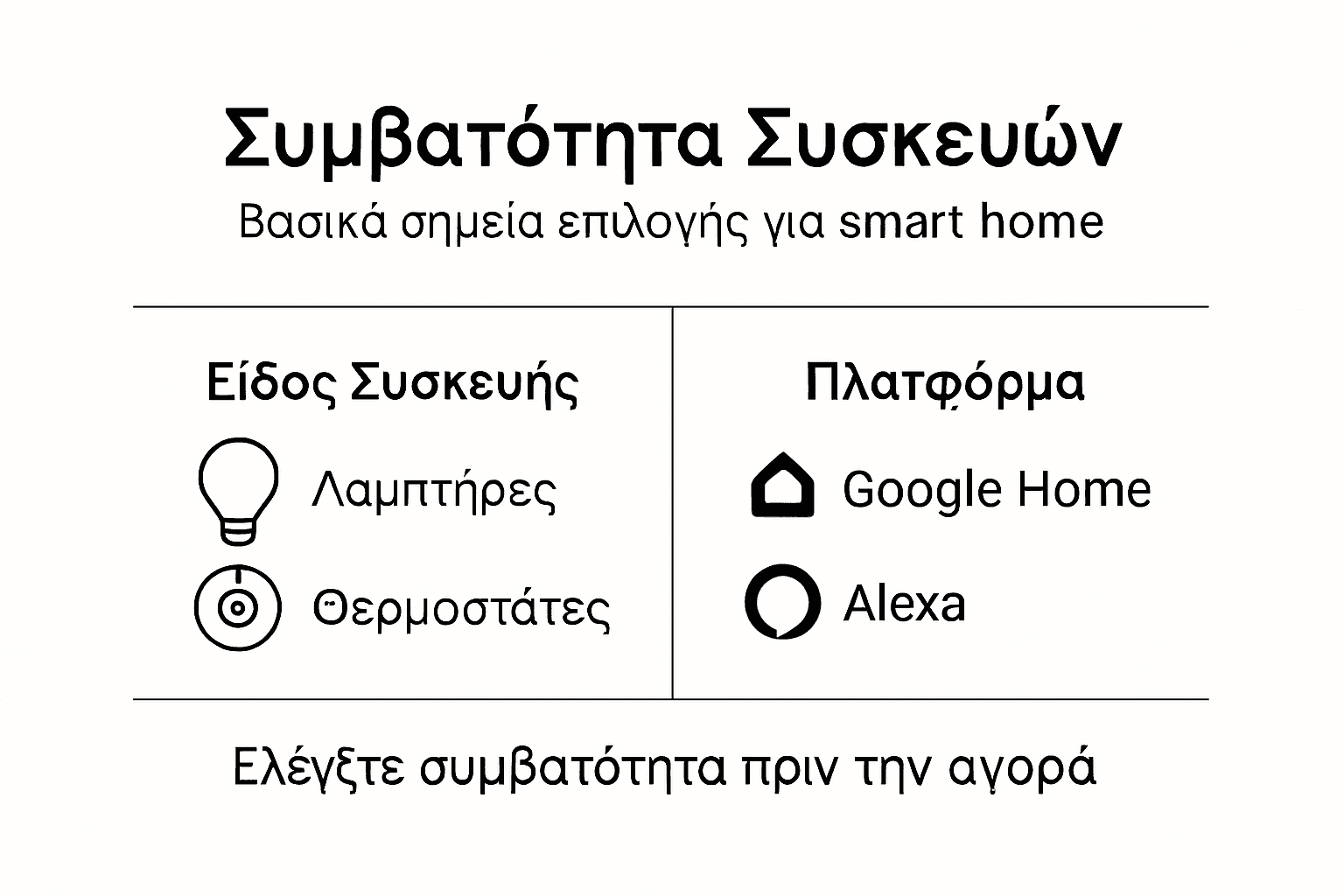 Γραφικό με πληροφορίες για τη συμβατότητα έξυπνων συσκευών