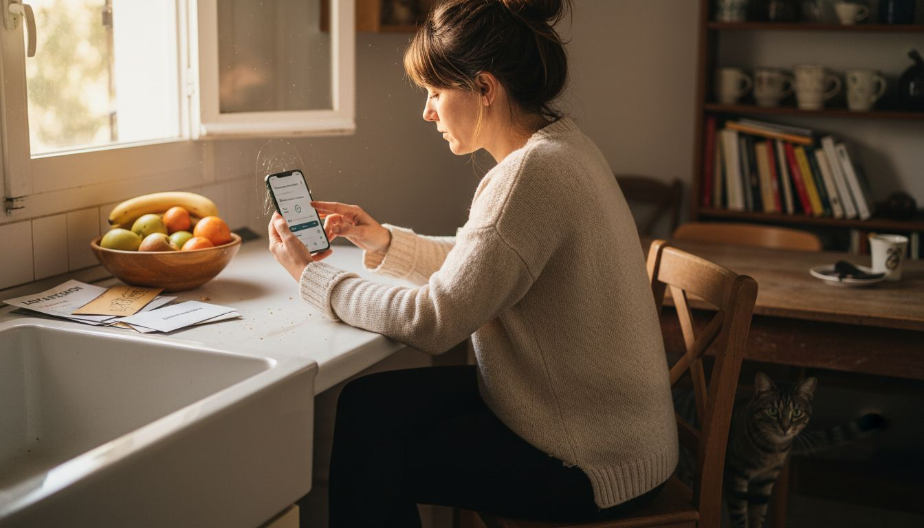 Μια γυναίκα παρακολουθεί την κατανάλωση ενέργειας μέσω έξυπνης συσκευής.