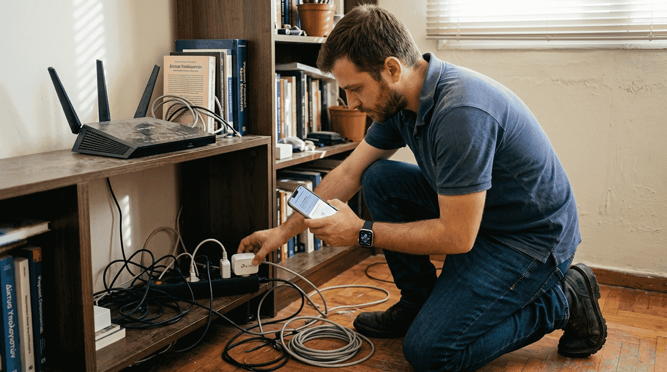 Εξειδικευμένος τεχνικός έρχεται στο σπίτι σας για να εγκαταστήσει έξυπνες συσκευές.