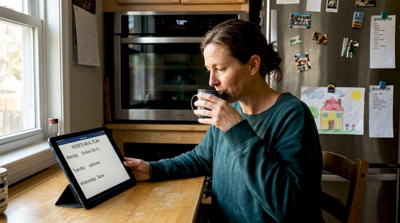 Woman using tablet for smart kitchen meal plan
