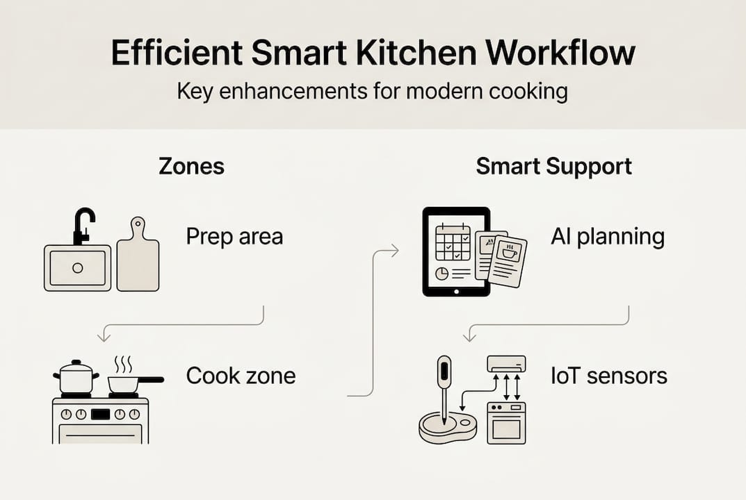 Infographic on efficient smart kitchen workflow
