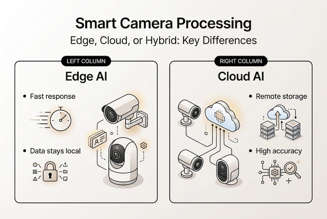 Infographic comparing edge and cloud AI processing