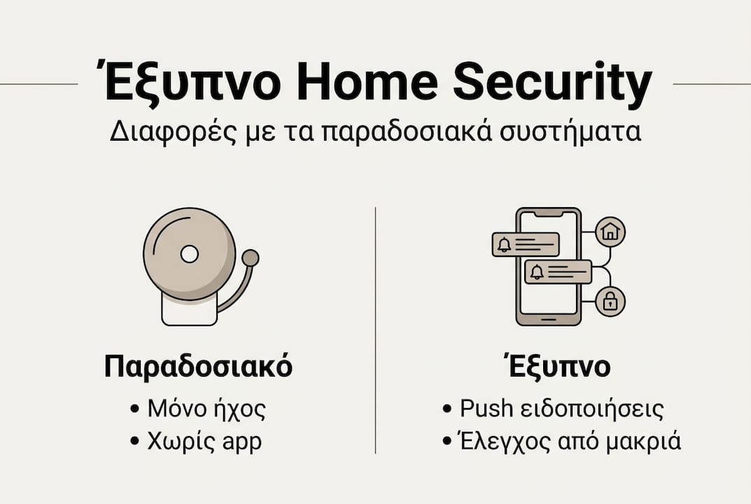 Γραφικό με σύγκριση ανάμεσα στα έξυπνα και τα παραδοσιακά συστήματα ασφαλείας