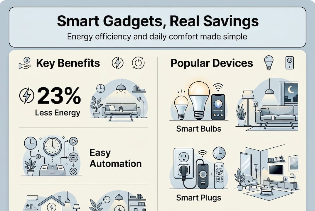 Smart gadgets infographic with benefits and devices