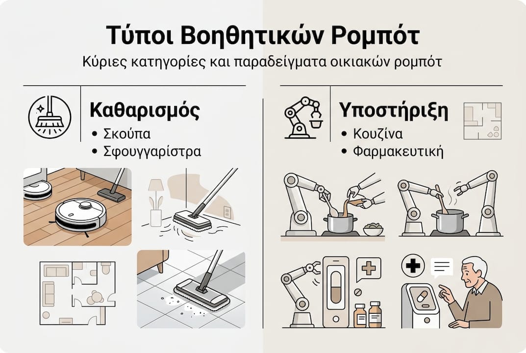 Εικονογραφημένος οδηγός με τύπους και χρήσεις οικιακών ρομπότ