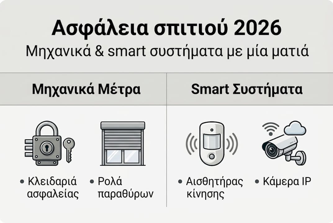 Γραφικό με σύγκριση ανάμεσα στα παραδοσιακά μηχανικά συστήματα ασφαλείας και τις έξυπνες λύσεις για την προστασία του σπιτιού