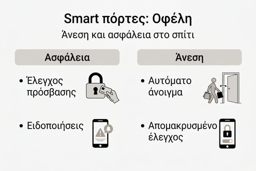Αναλυτικό infographic με τα σημαντικότερα πλεονεκτήματα των έξυπνων αυτόματων θυρών