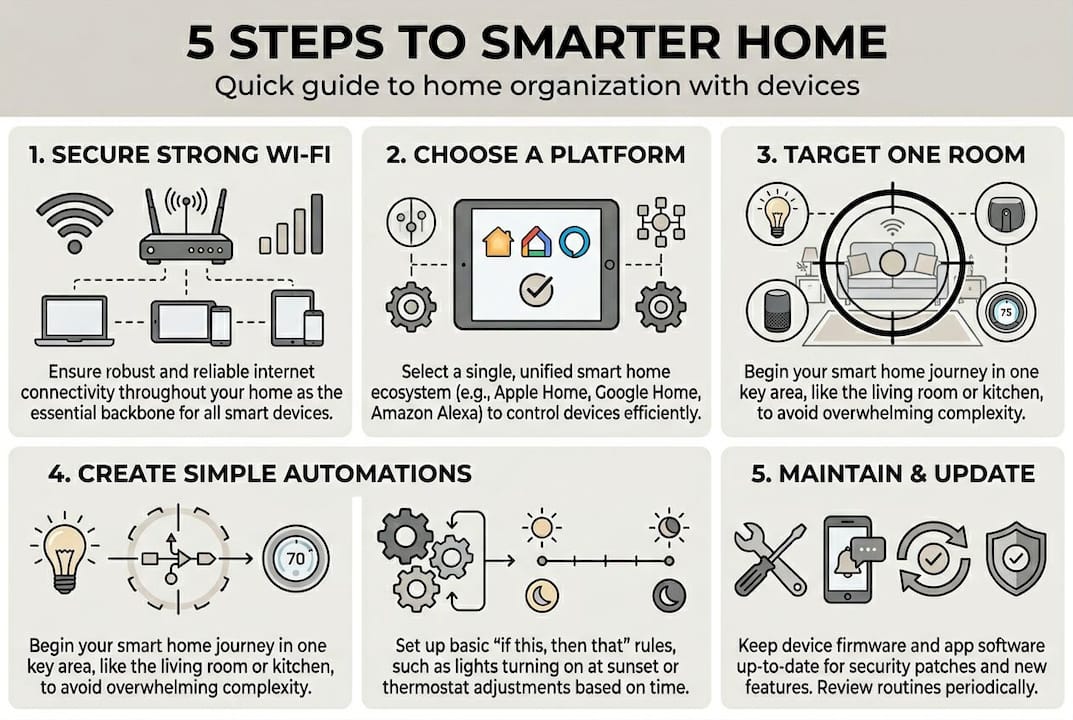 Infographic overview of five smart home steps