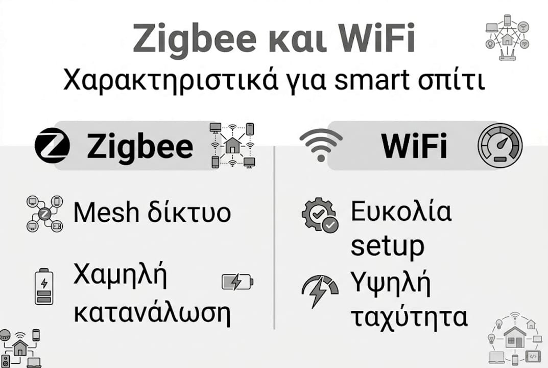 Γραφικό με συγκριτικά χαρακτηριστικά μεταξύ Zigbee και WiFi