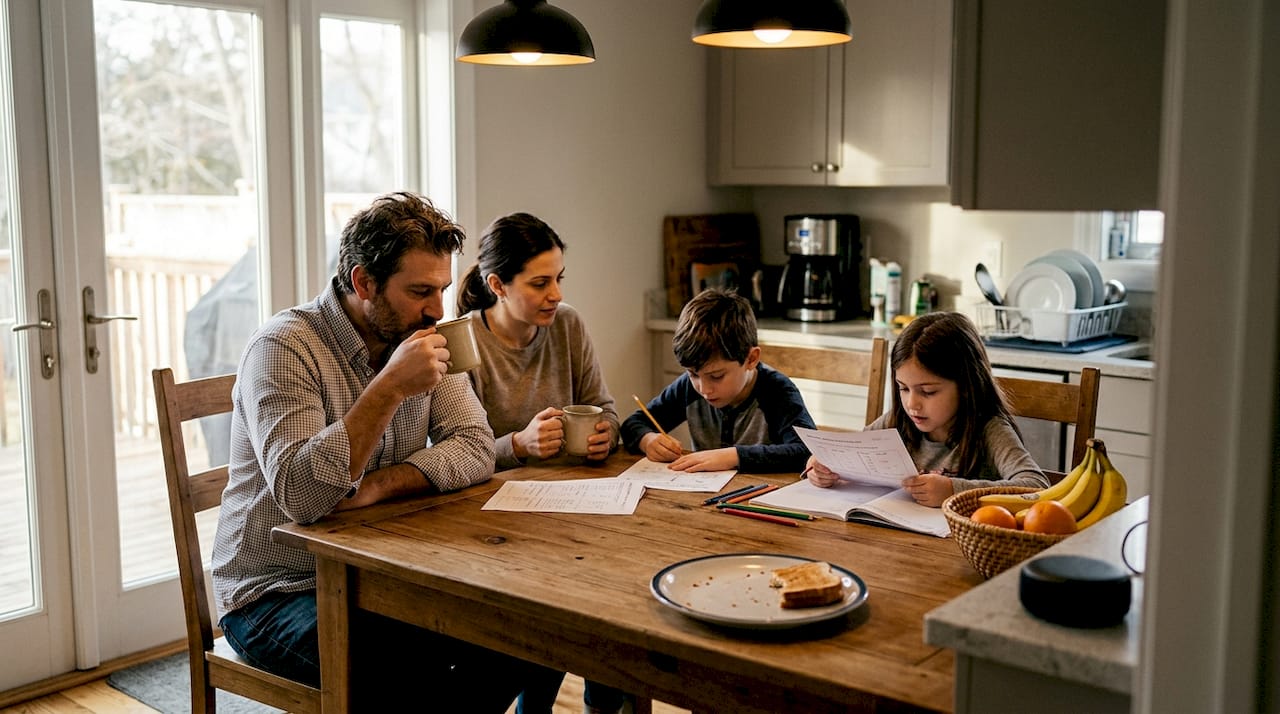 Greek family using home automation morning routine