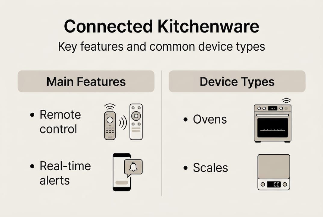 Infographic on connected kitchenware features and devices