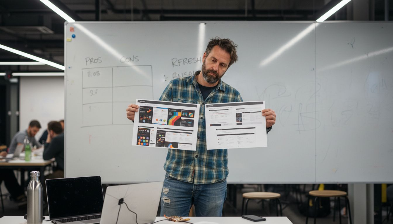 Developer comparing overhaul and refresh options