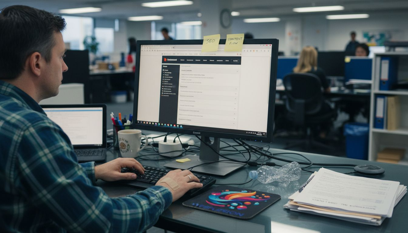 Web designer updating on-page SEO for restaurant