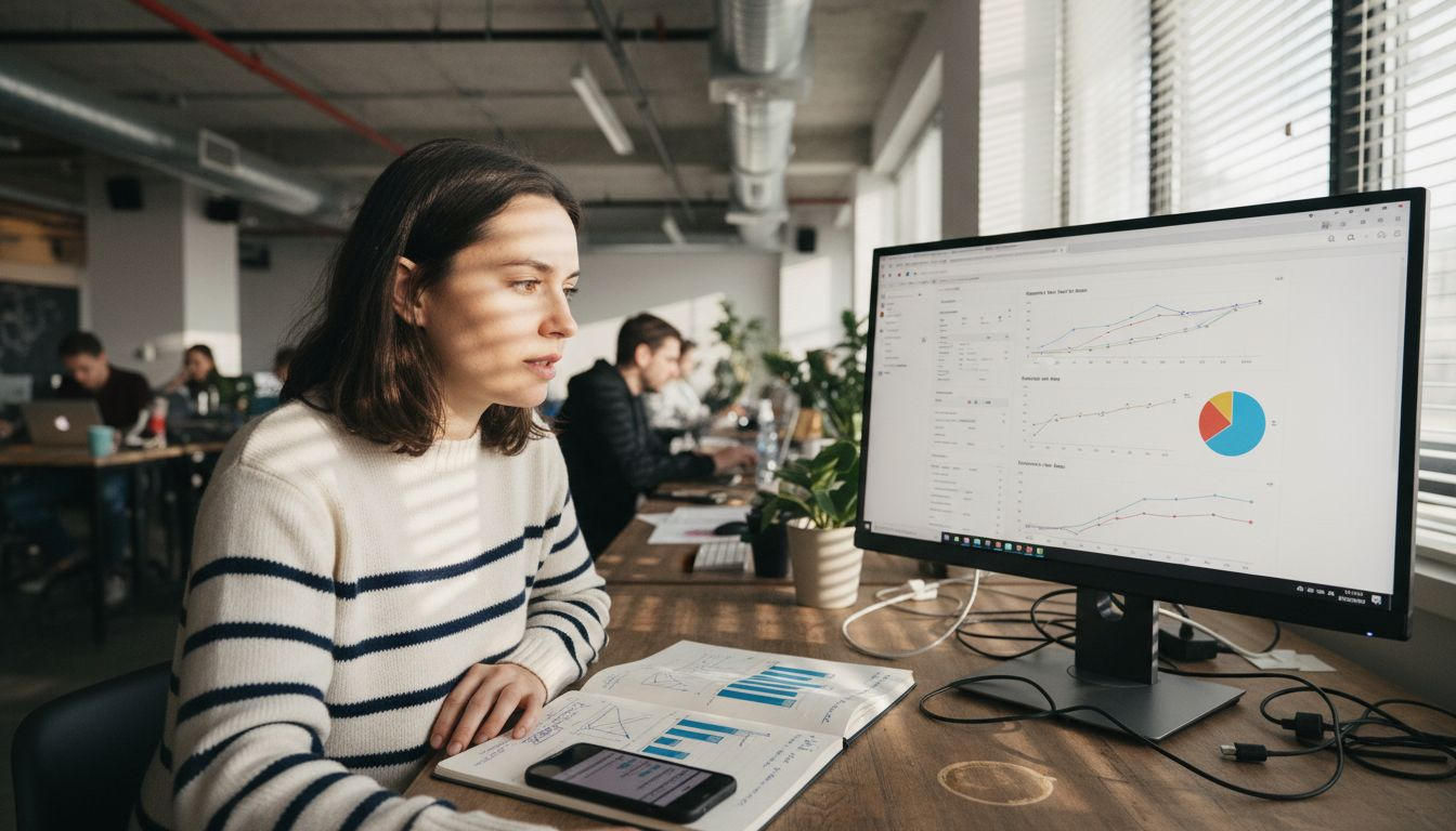 Reviewing website analytics in open workspace