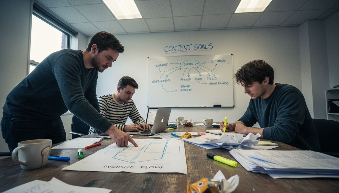 Team planning website content and SEO strategy