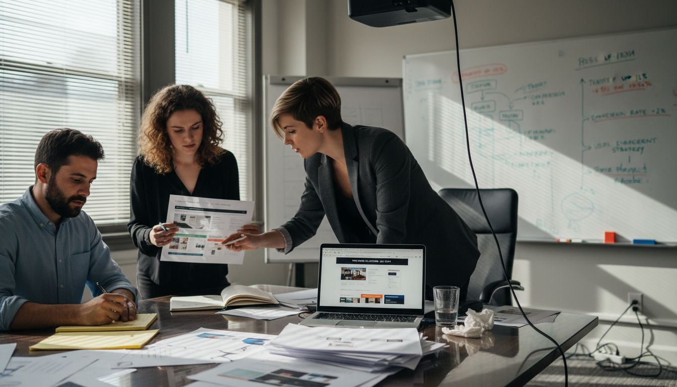 Team reviewing website redesign plans