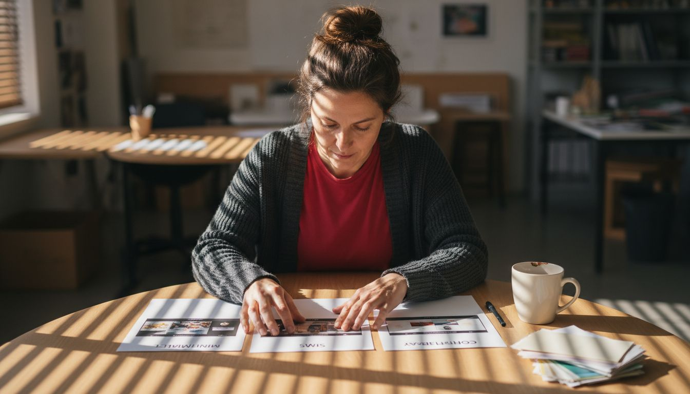 Designer comparing three website style mockups