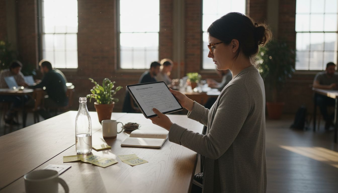 Web developer drawing scalable website layout