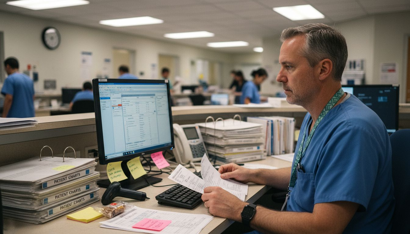 Staff entering referral details at hospital station