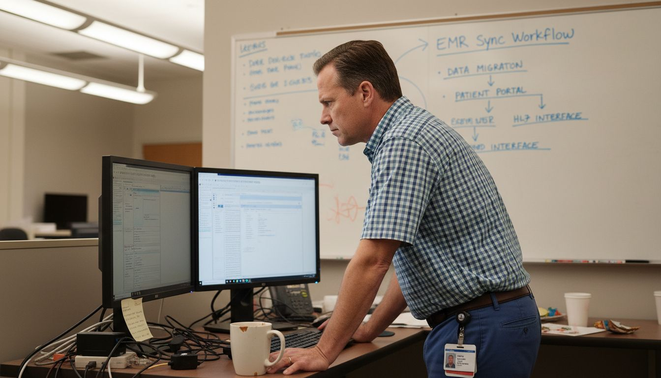 IT staff updates EMR integration in hospital