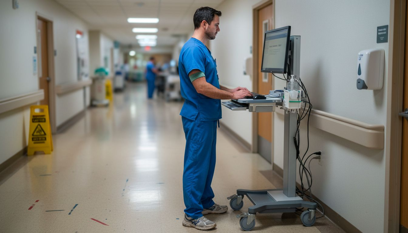 Nurse entering patient notes on computer