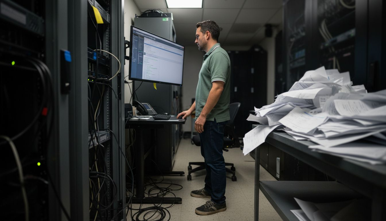 IT specialist reviewing digital admissions workflow