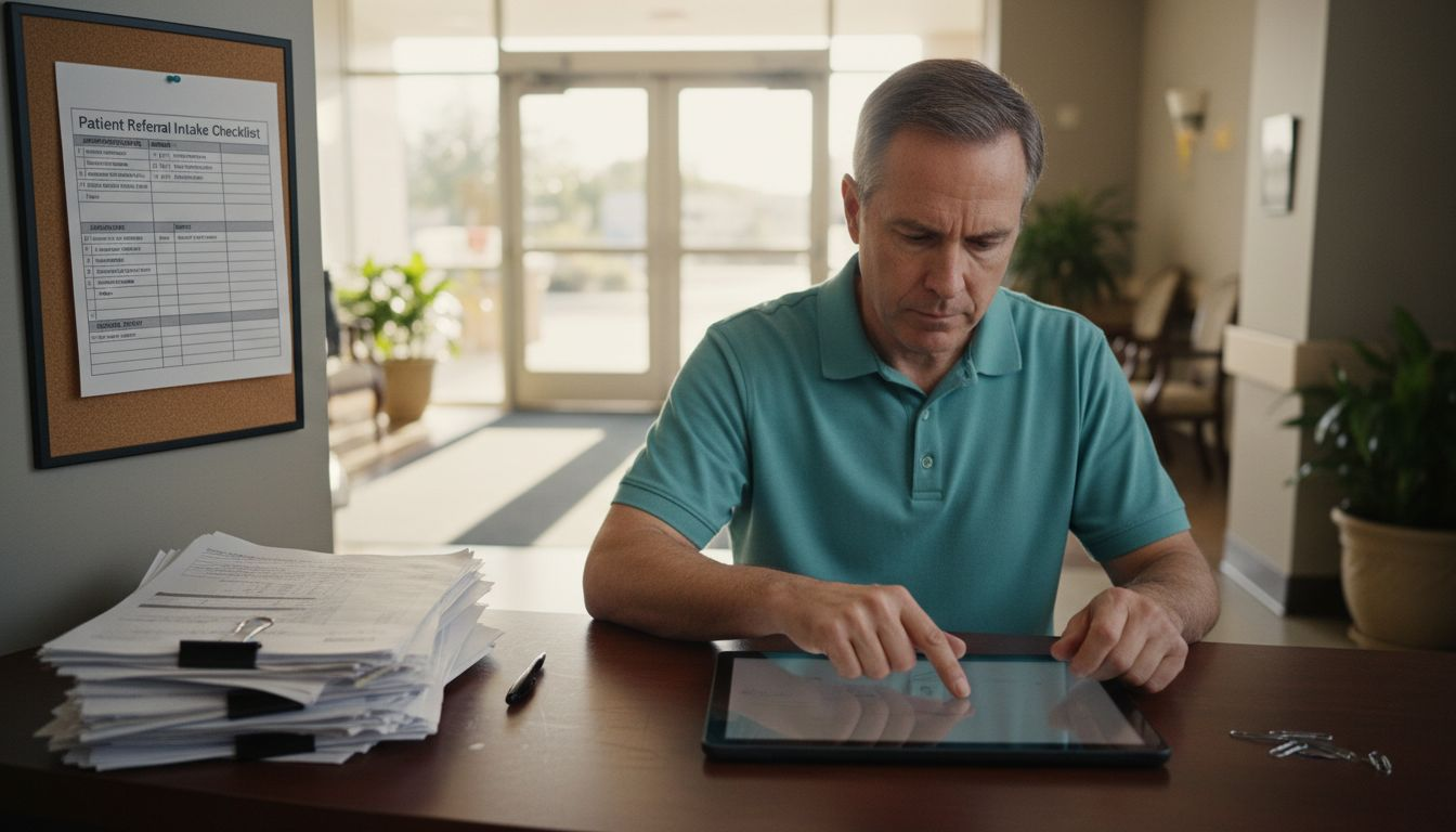 Hospital staff using digital intake at reception