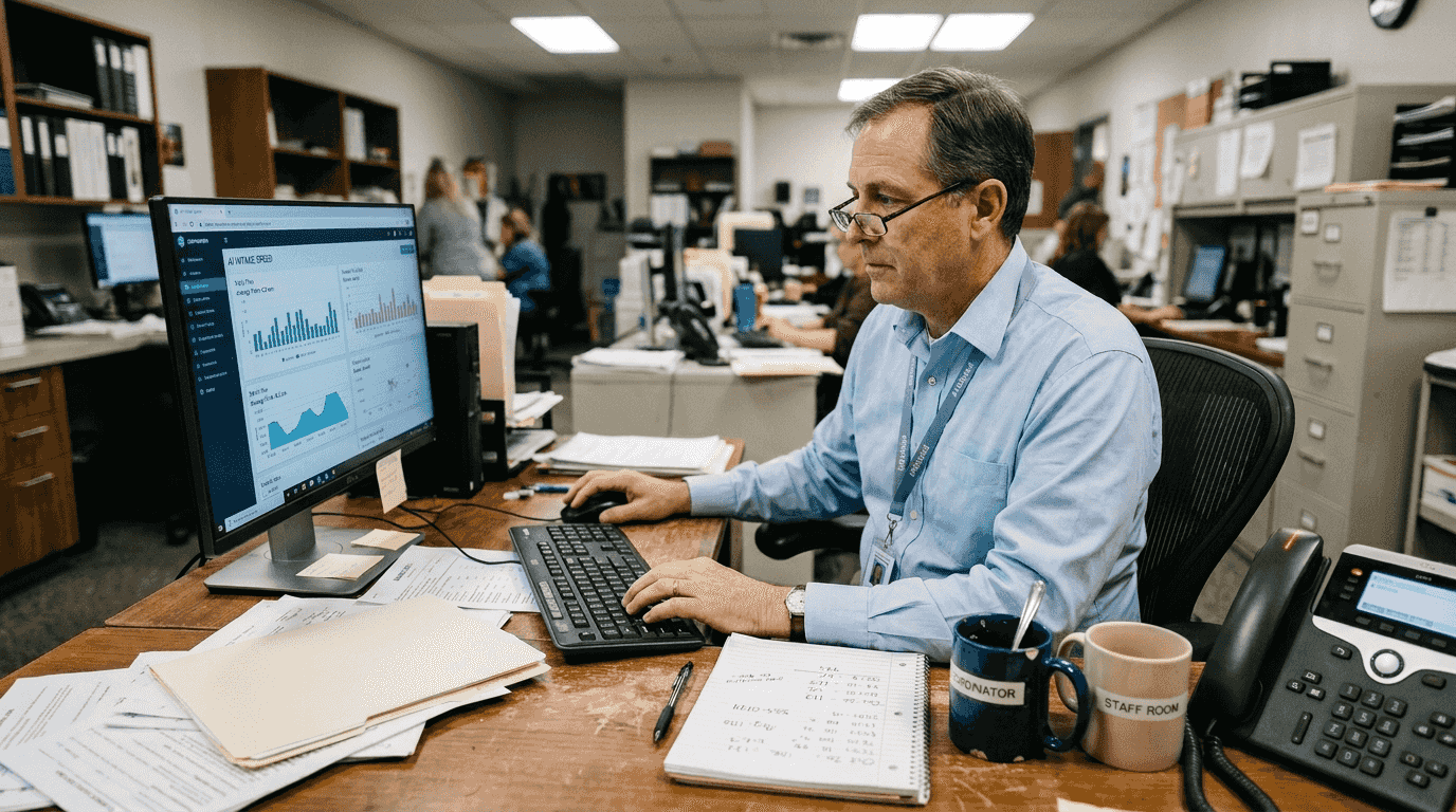 Admissions coordinator reviews AI-driven intake dashboard