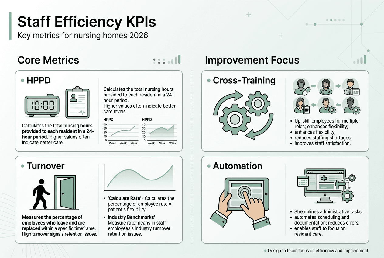 Infographic on staff efficiency metrics and strategies