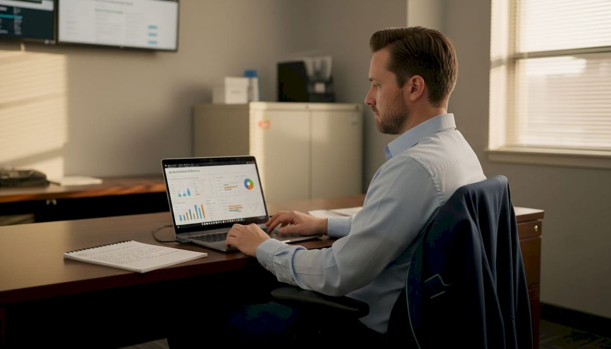 IT specialist updating AI admissions dashboard