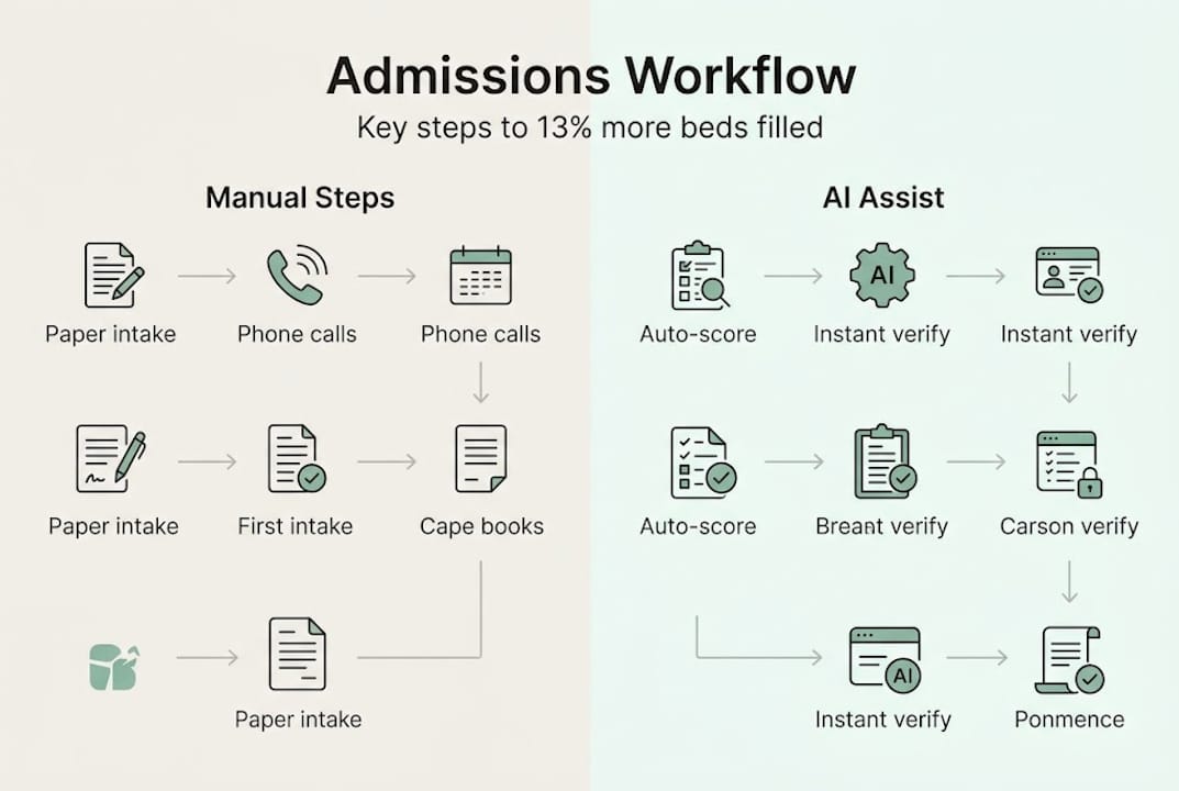 Infographic visualizing admissions workflow steps and improvements