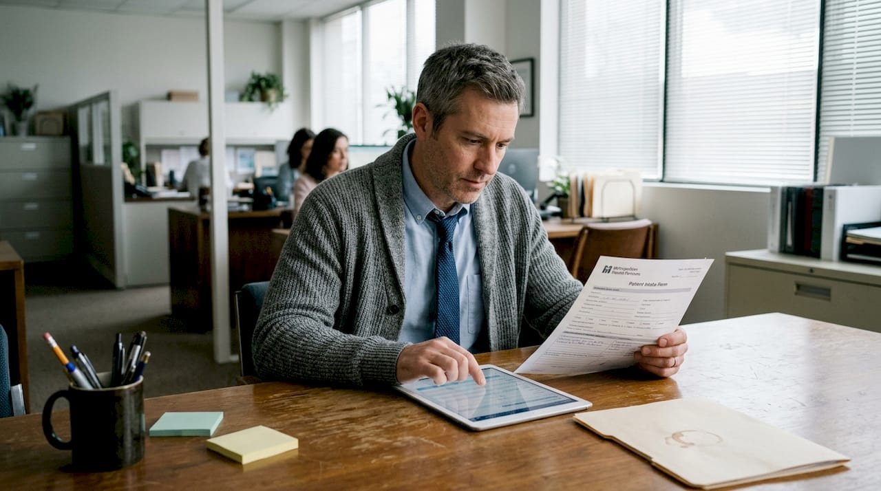 Staff member entering admissions data with AI tool