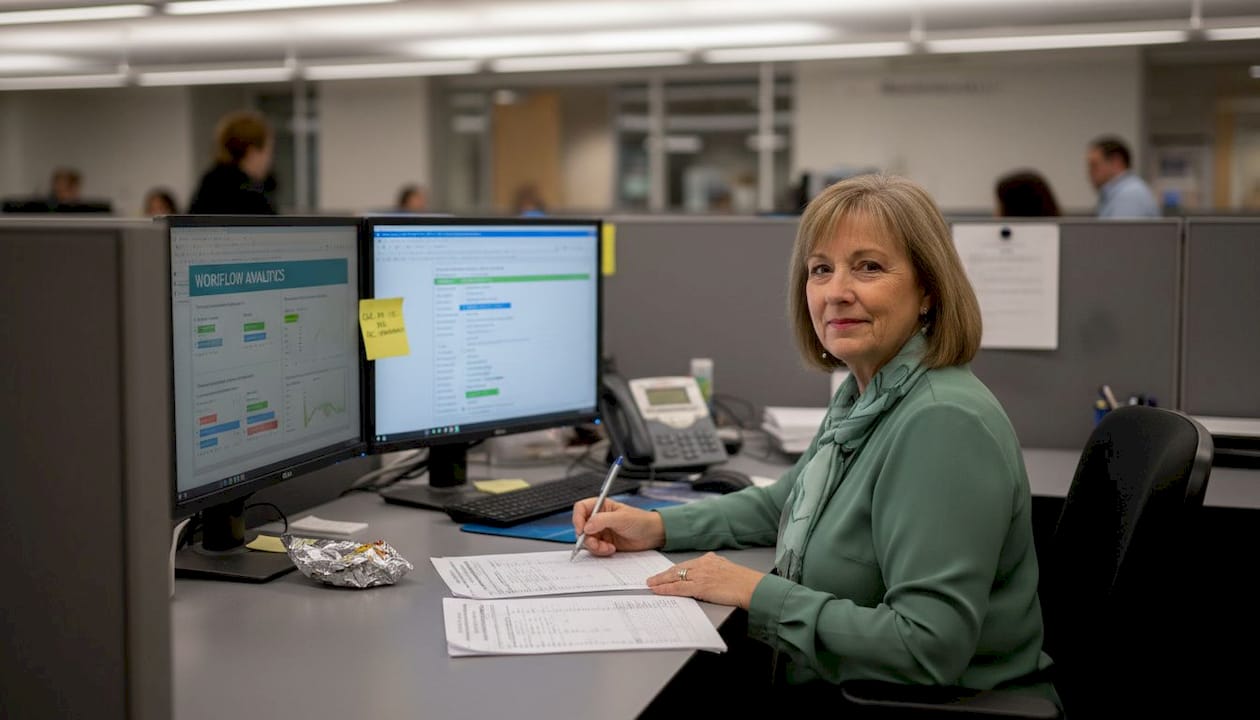 Staff member updating admissions workflow checklist