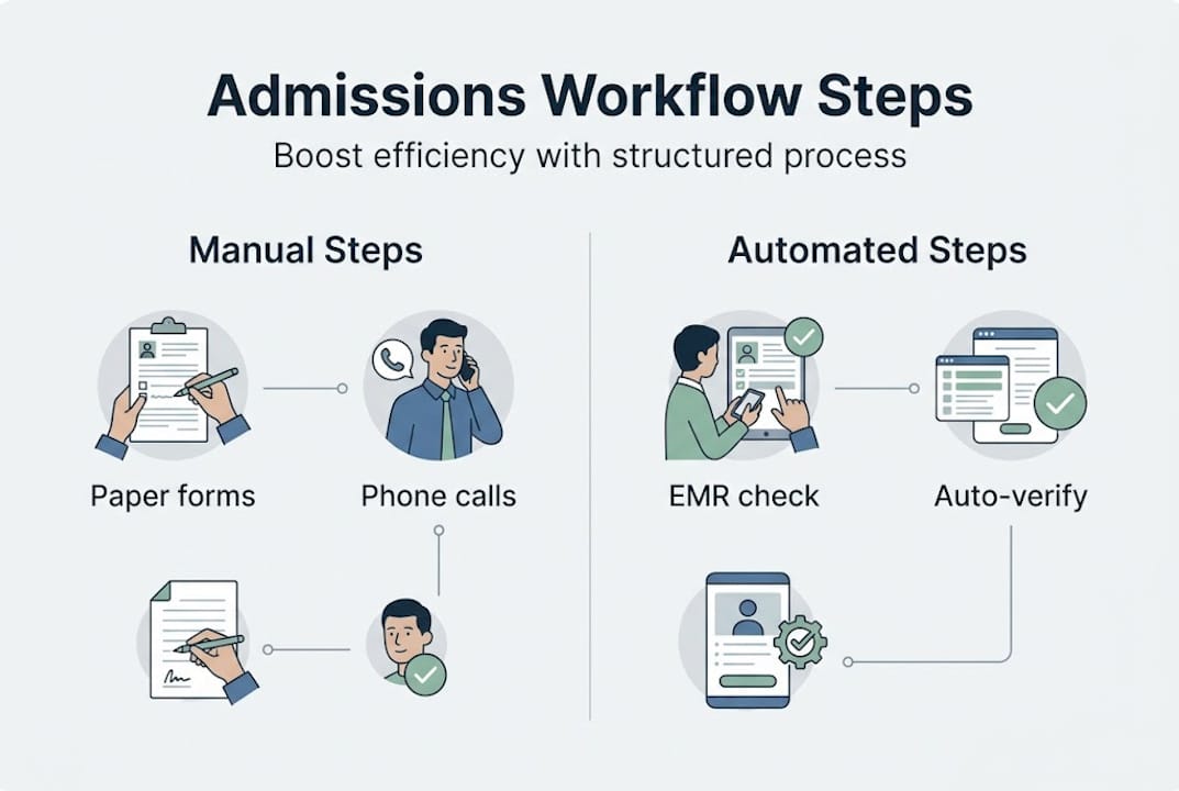 Infographic outlining patient admissions workflow steps