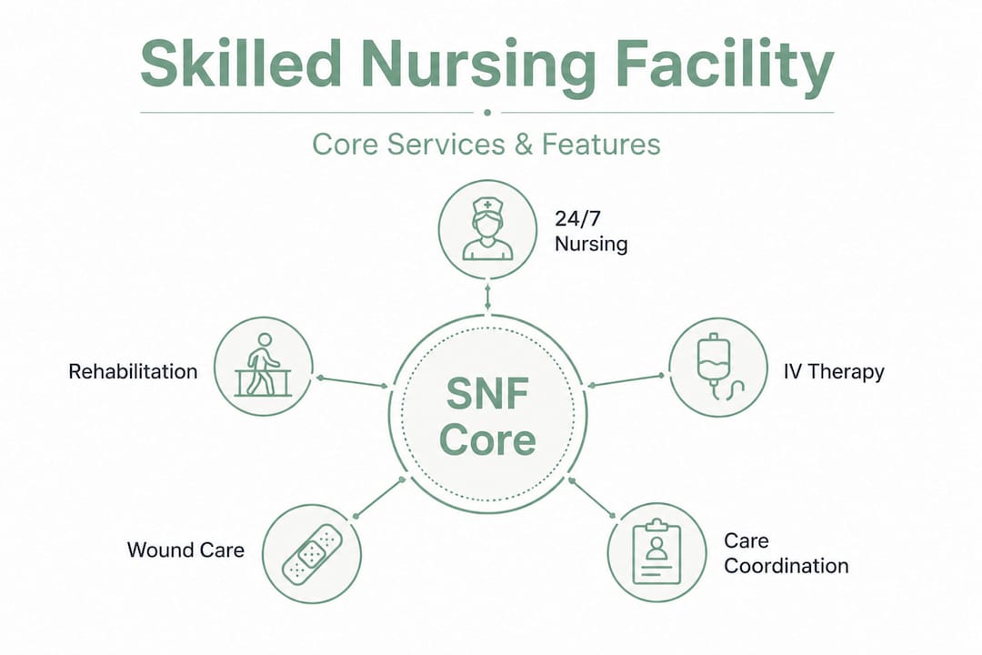 Infographic visualizing SNF core services and features