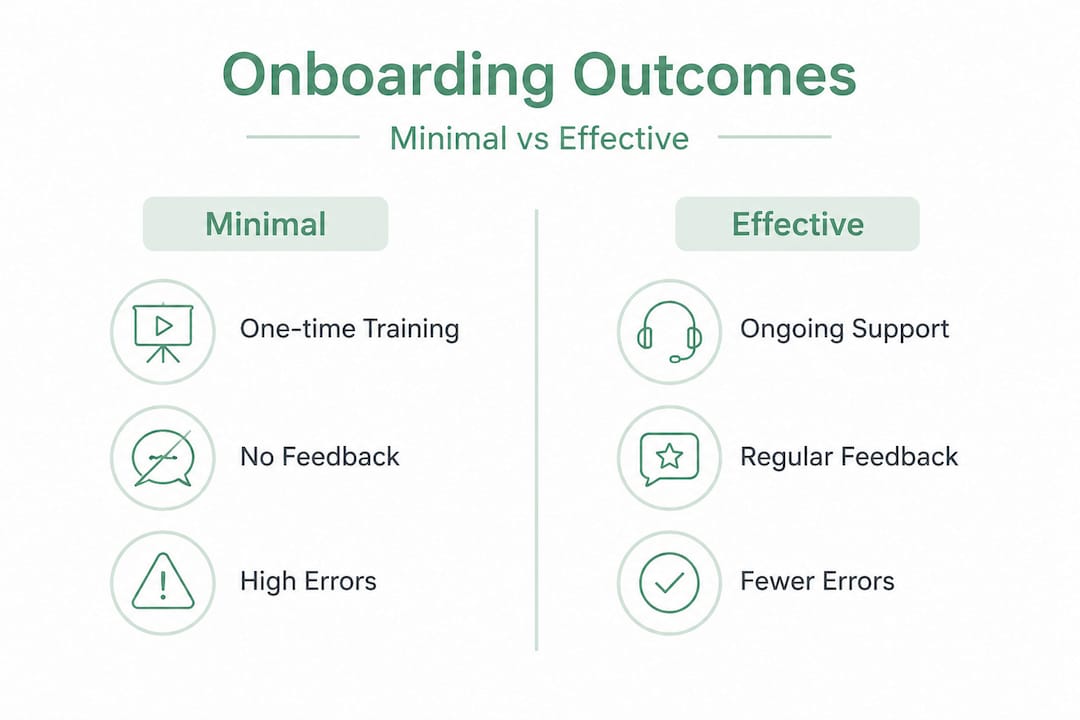 Infographic comparing minimal and effective onboarding outcomes