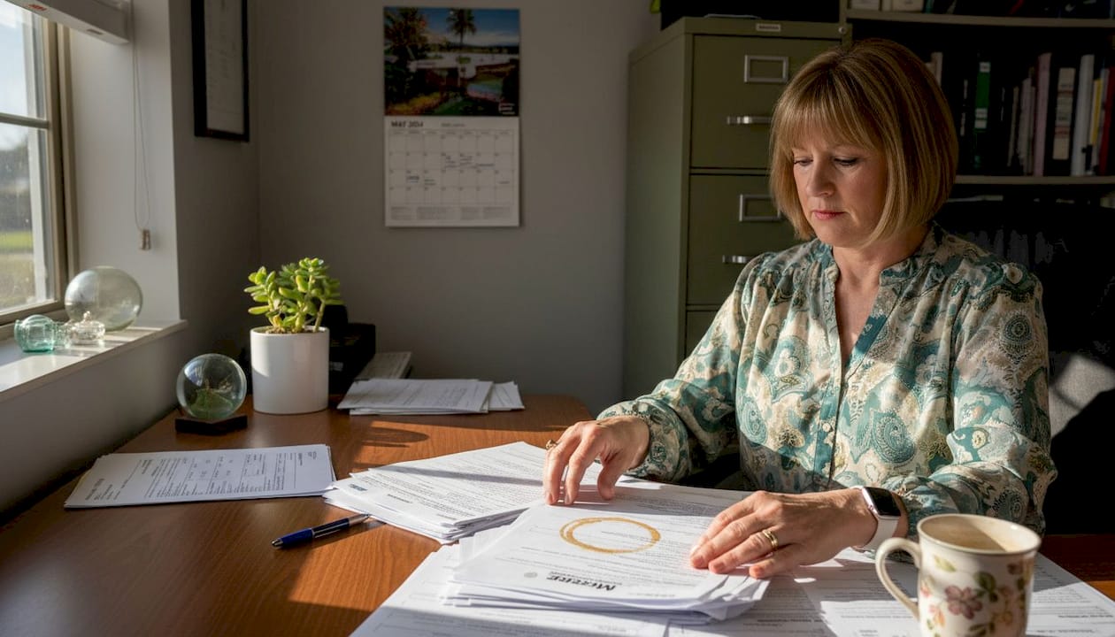 Administrator reviewing Medicare admission paperwork