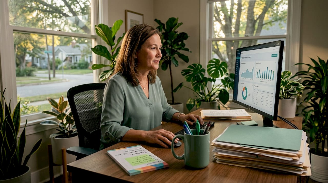 Coordinator reviewing AI intake dashboard in nurse station