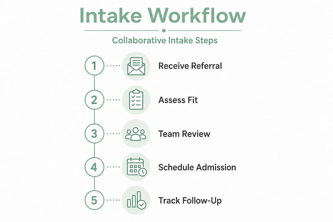 Vertical infographic showing patient intake workflow steps