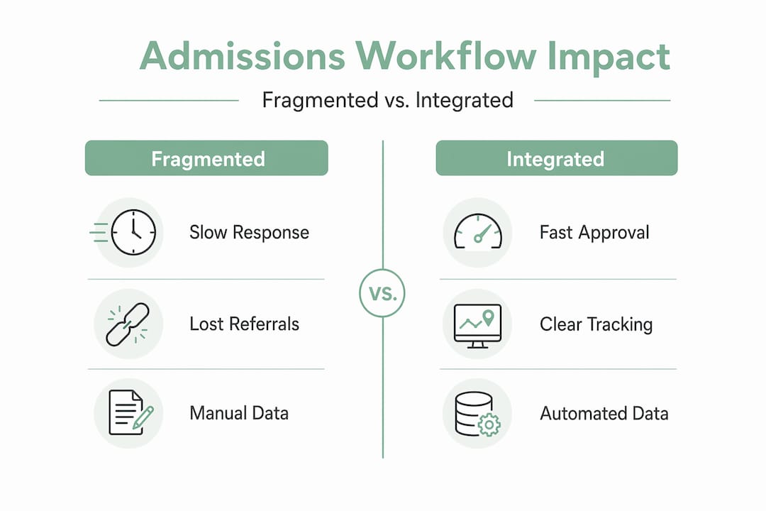 Infographic comparing fragmented and integrated admissions workflows
