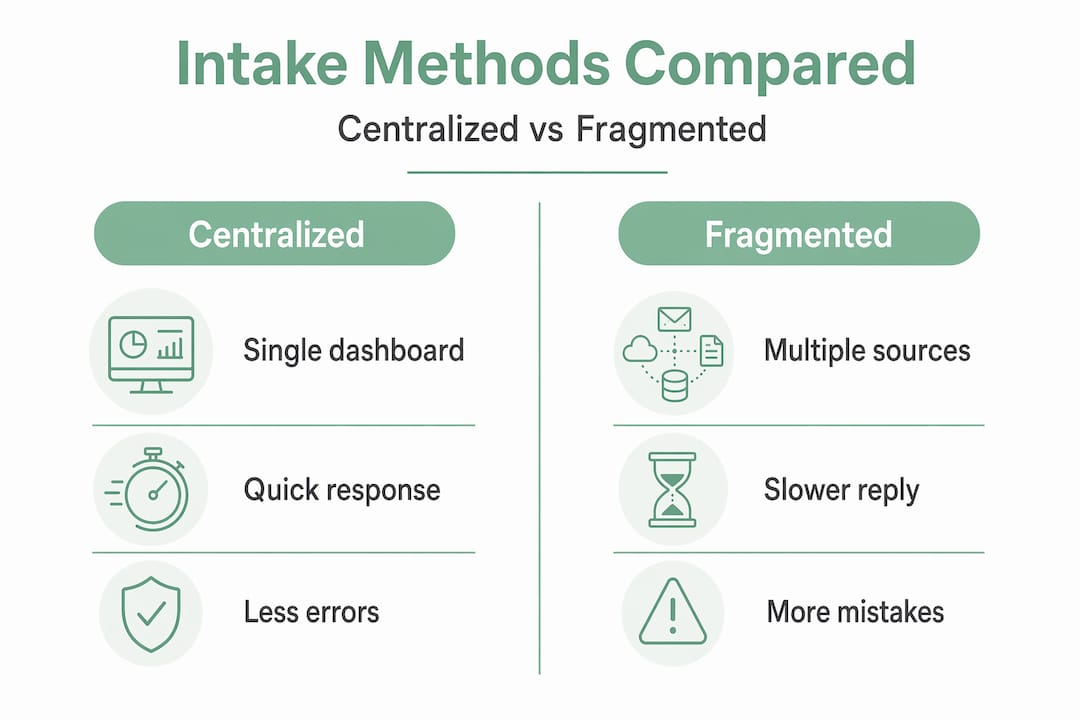 Infographic comparing centralized and fragmented intake